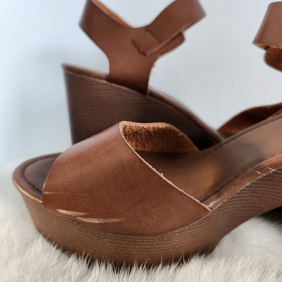 Forever 21 Brown Wood & Leather Style Block Heel Sandals Y2K-Inspired Sz 8 - Picture 6 of 16